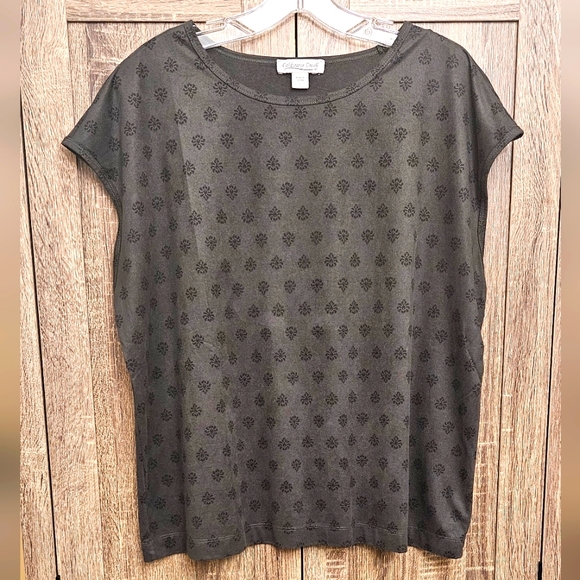 Coldwater Creek Women's Suede-Touch Stretch Tee Dark Green & Black Pattern Sz L - Picture 1 of 9